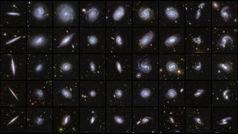 This image shows examples of galaxies in different shapes,