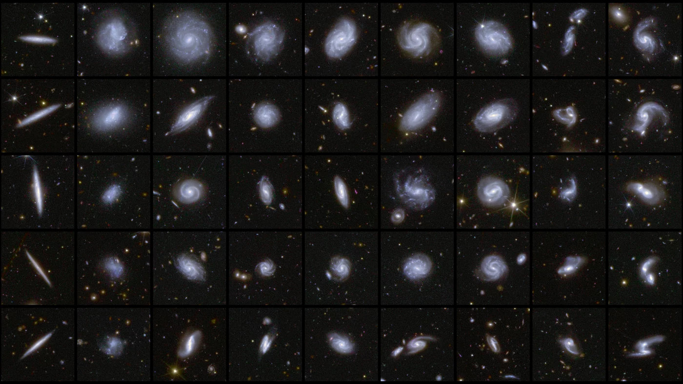 This image shows examples of galaxies in different shapes,