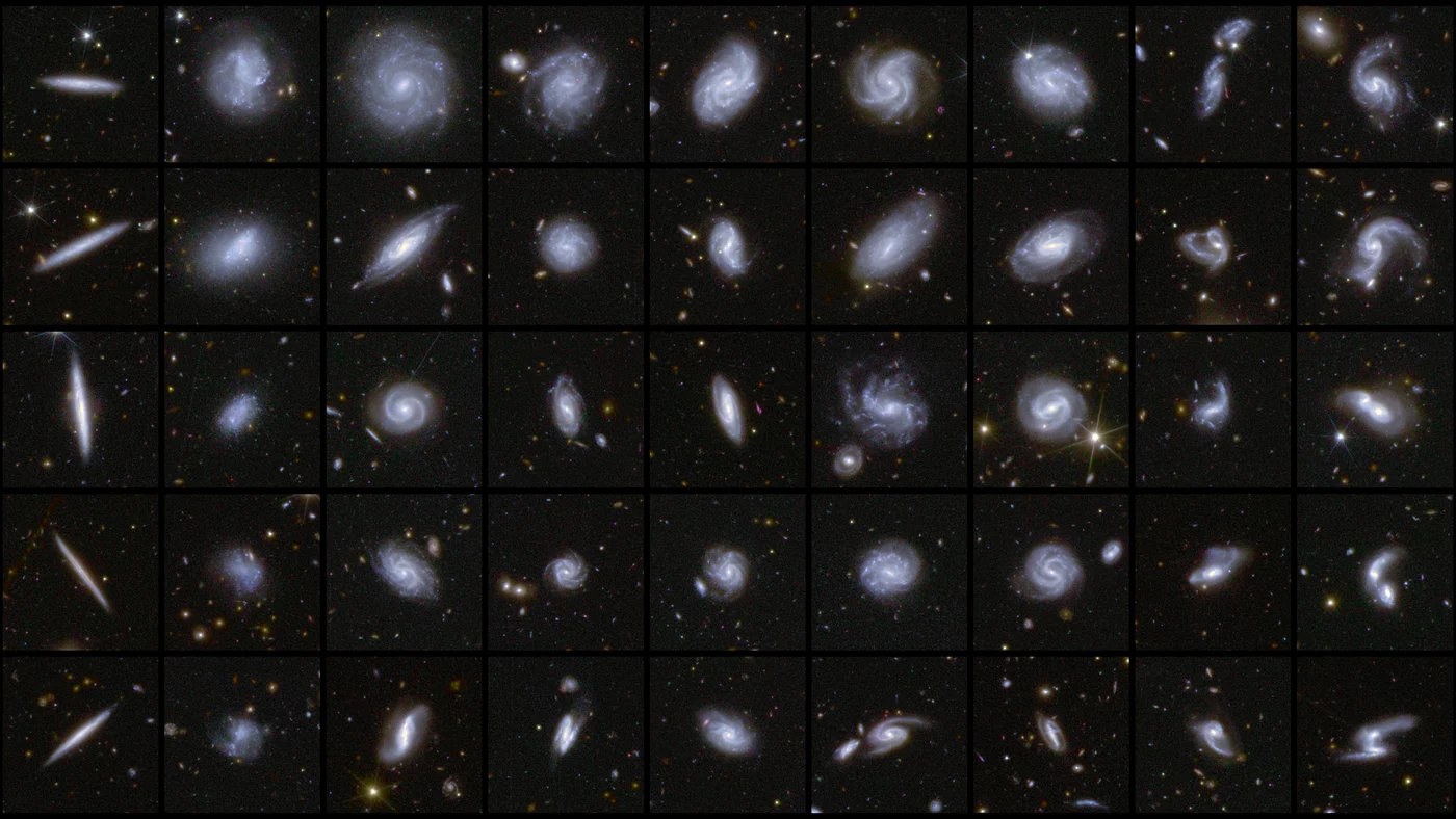 This image shows examples of galaxies in different shapes,